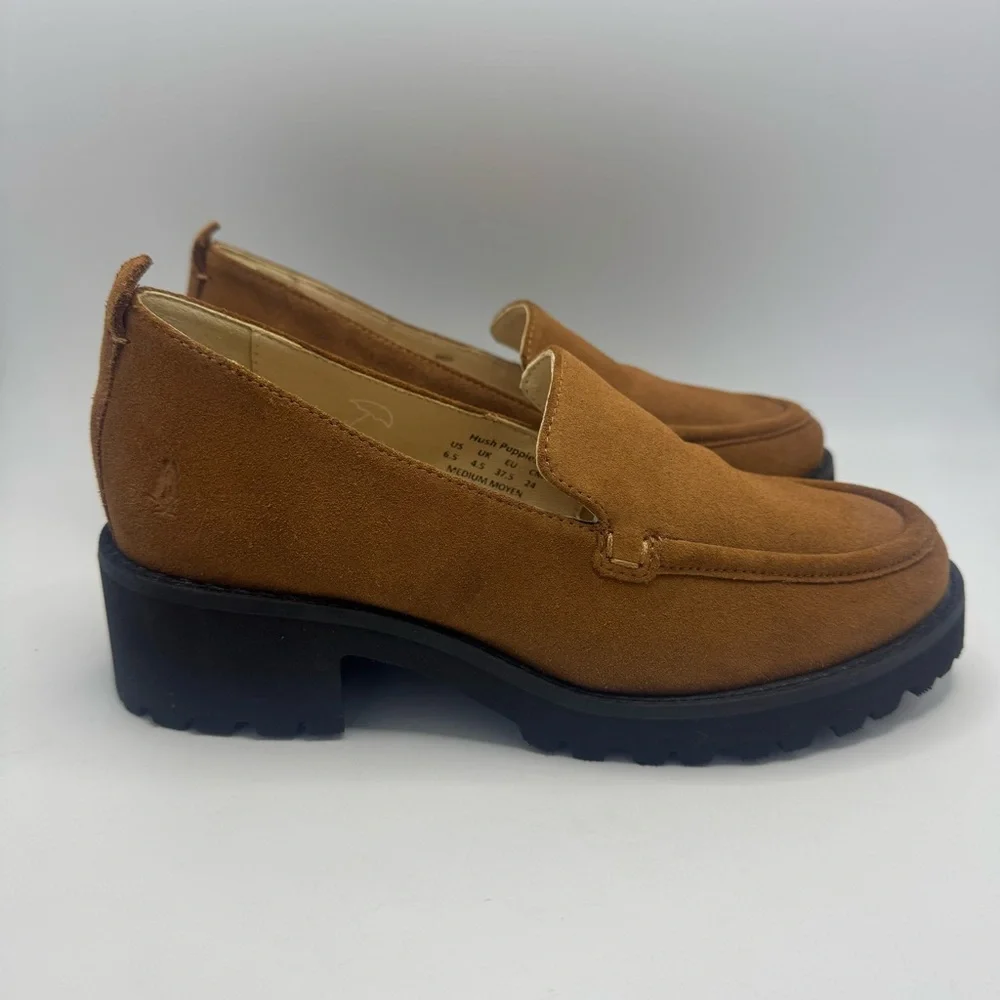 Hush Puppies Lucy Cognac Loafers Size 6.5 Shoes Suede leather brown